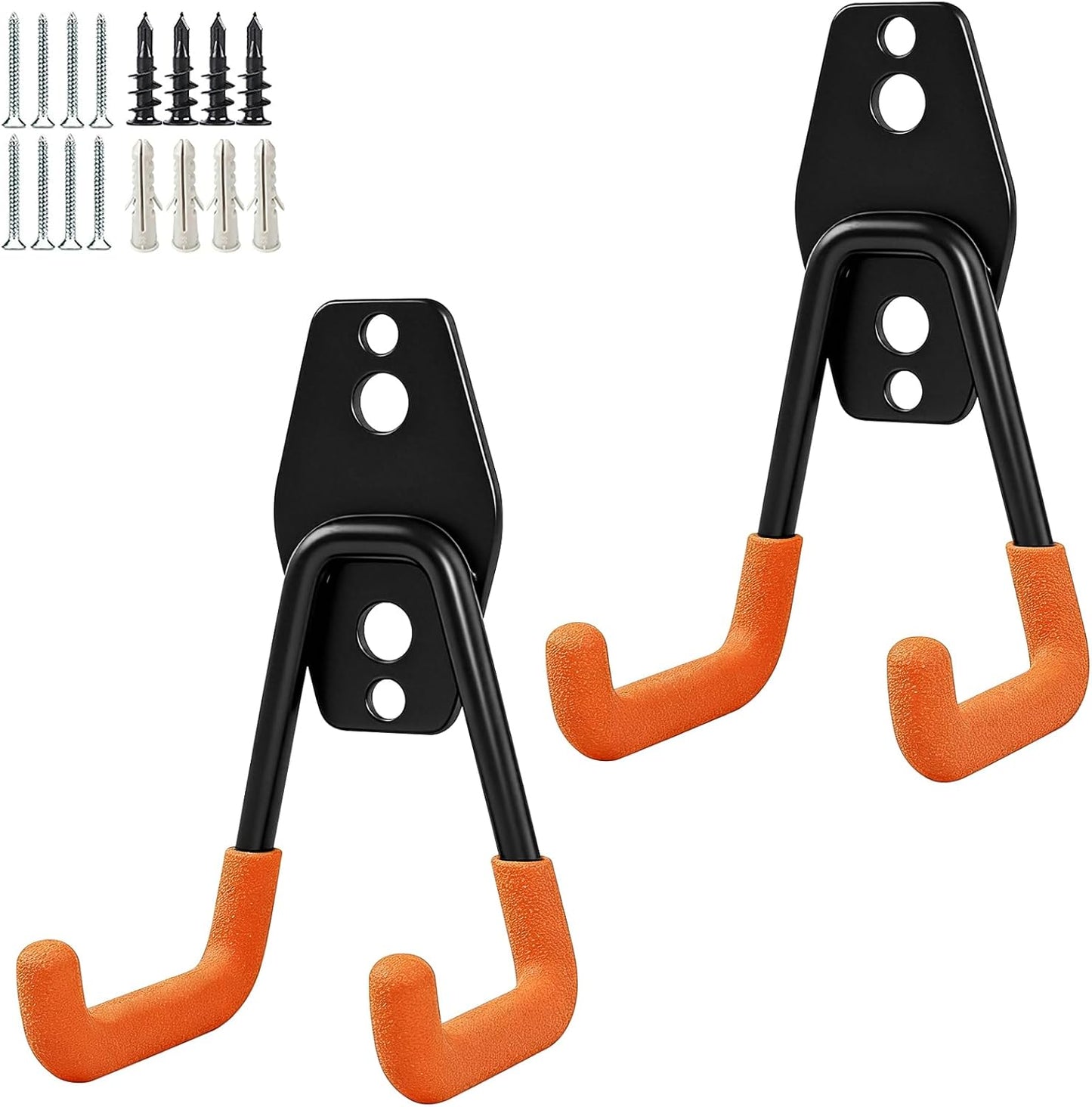 2 Pack Garage Storage Utility Hooks，Garage Garden Tool Organizer，Steel Wall Mount Hooks, Garden Small U Hooks (Black)