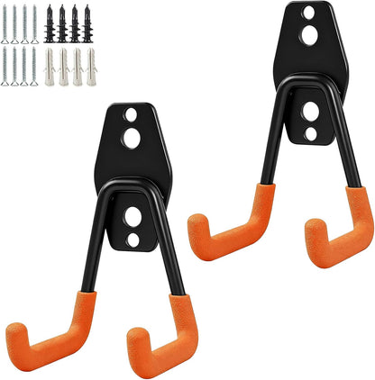2 Pack Garage Storage Utility Hooks，Garage Garden Tool Organizer，Steel Wall Mount Hooks, Garden Small U Hooks (Black)