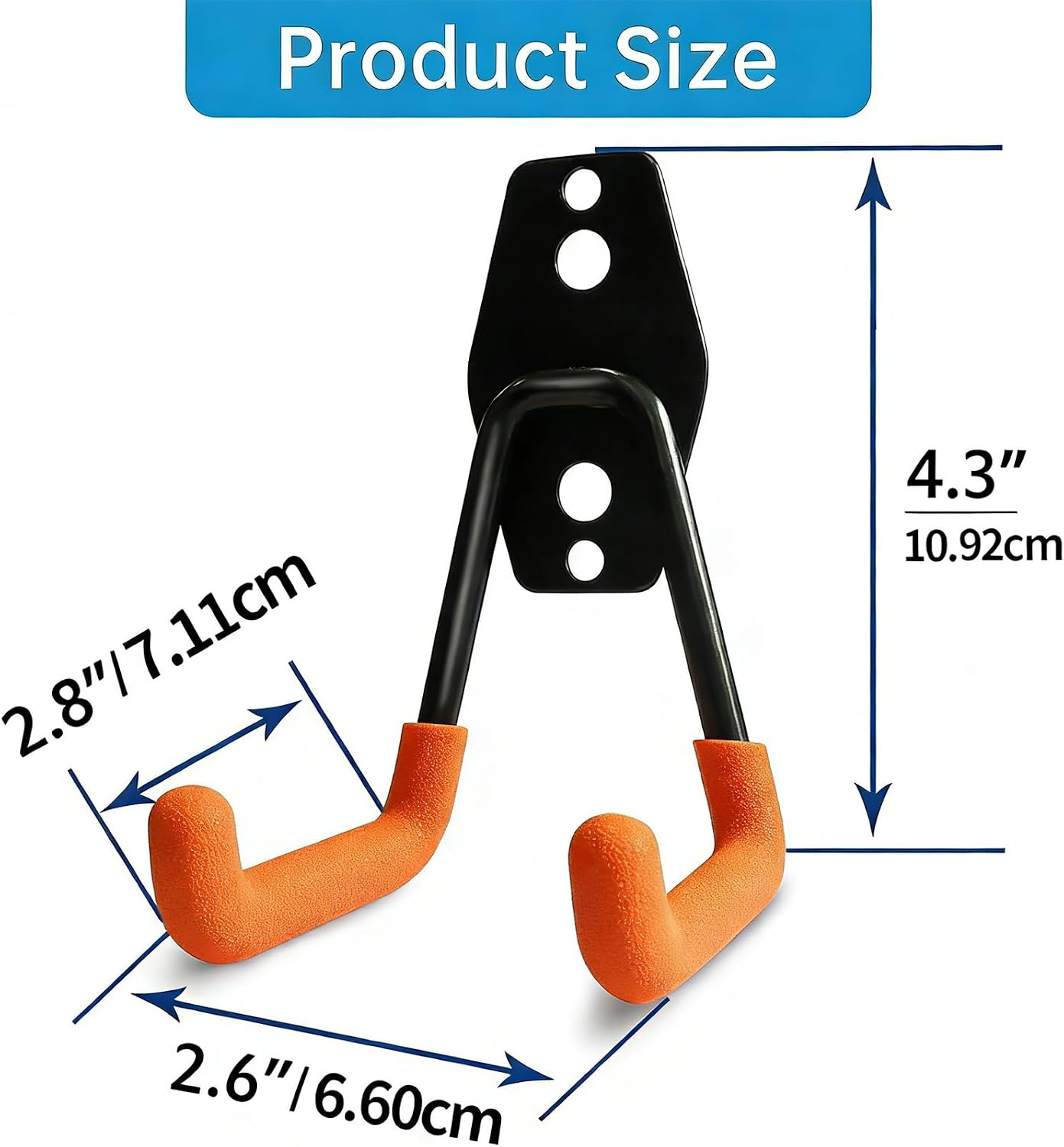 2 Pack Garage Storage Utility Hooks，Garage Garden Tool Organizer，Steel Wall Mount Hooks, Garden Small U Hooks (Black)