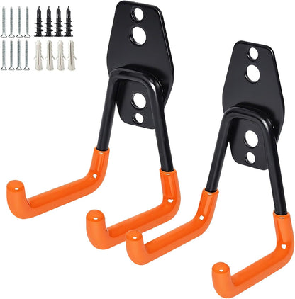 2 Pack Garage Storage Utility Hooks，Garage Garden Tool Organizer，Steel Wall Mount Hooks, Garden Small U Hooks (Black)