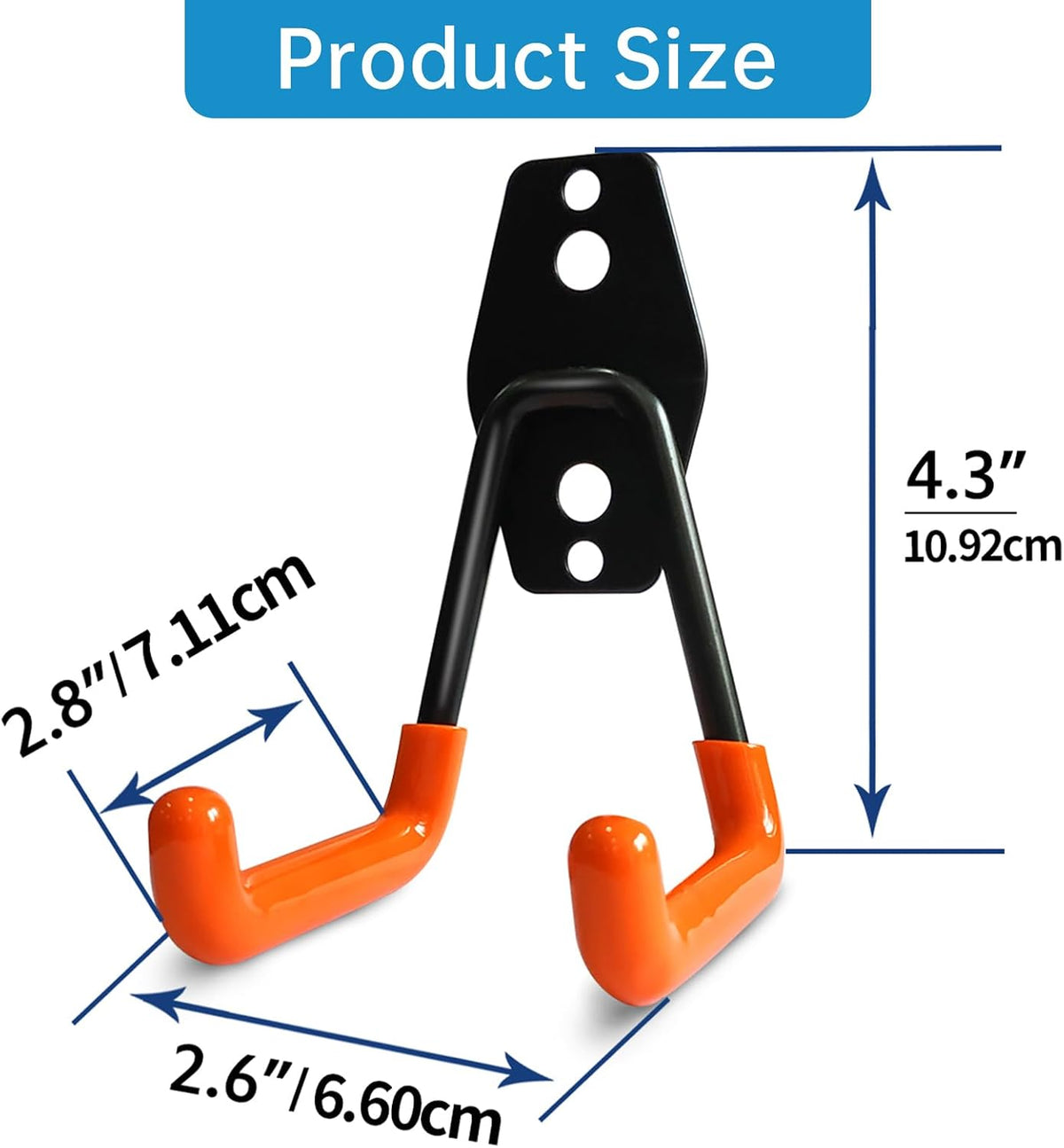 2 Pack Garage Storage Utility Hooks，Garage Garden Tool Organizer，Steel Wall Mount Hooks, Garden Small U Hooks (Black)