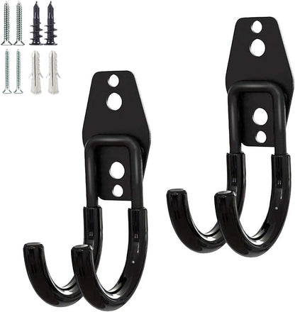 2 Pack Garage Storage Utility Hooks，Garage Garden Tool Organizer，Steel Wall Mount Hooks, Garden Small U Hooks (Black)