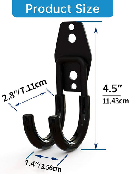 2 Pack Garage Storage Utility Hooks，Garage Garden Tool Organizer，Steel Wall Mount Hooks, Garden Small U Hooks (Black)