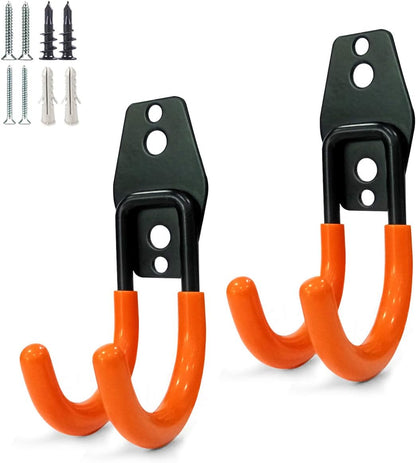 2 Pack Garage Storage Utility Hooks，Garage Garden Tool Organizer，Steel Wall Mount Hooks, Garden Small U Hooks (Black)