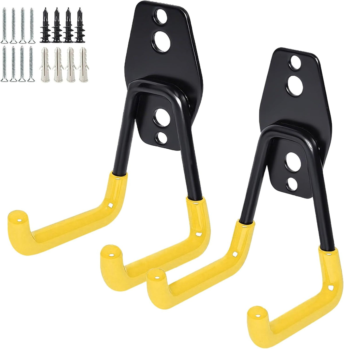 2 Pack Garage Storage Utility Hooks，Garage Garden Tool Organizer，Steel Wall Mount Hooks, Garden Small U Hooks (Black)