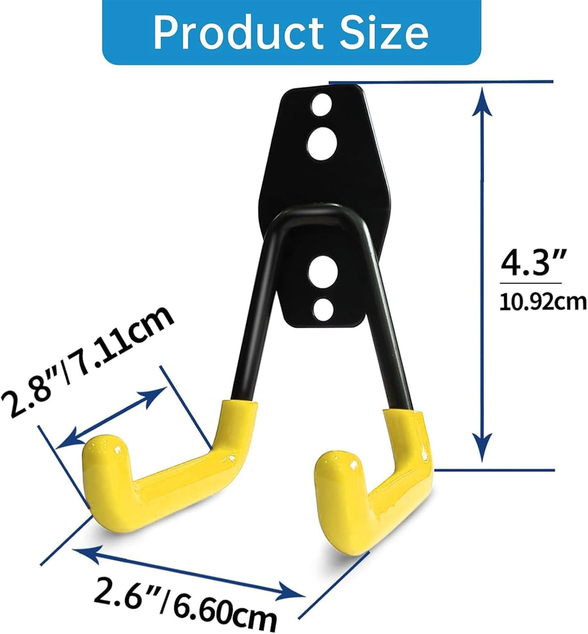 2 Pack Garage Storage Utility Hooks，Garage Garden Tool Organizer，Steel Wall Mount Hooks, Garden Small U Hooks (Black)