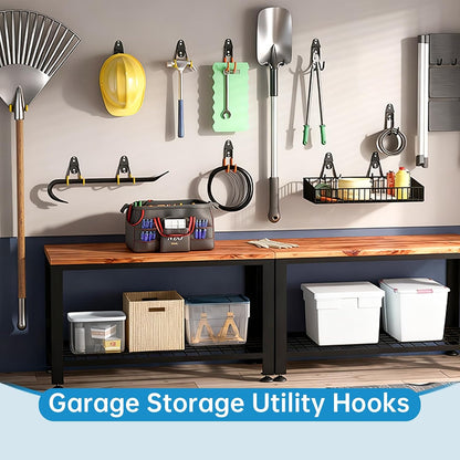 2 Pack Garage Storage Utility Hooks，Garage Garden Tool Organizer，Steel Wall Mount Hooks, Garden Small U Hooks (Black)