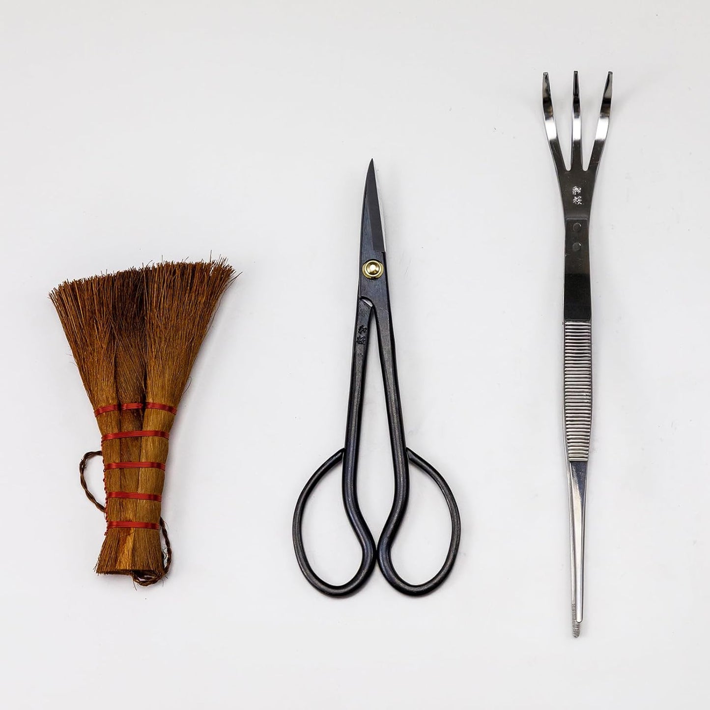 Hanafubuki Wazakura Japanese Bonsai Garden Tool Starter Kit, Made in Japan, Satsuki Scissors, Stainless Tweezers with Rake, Chinese Broom - 3 PCS Set