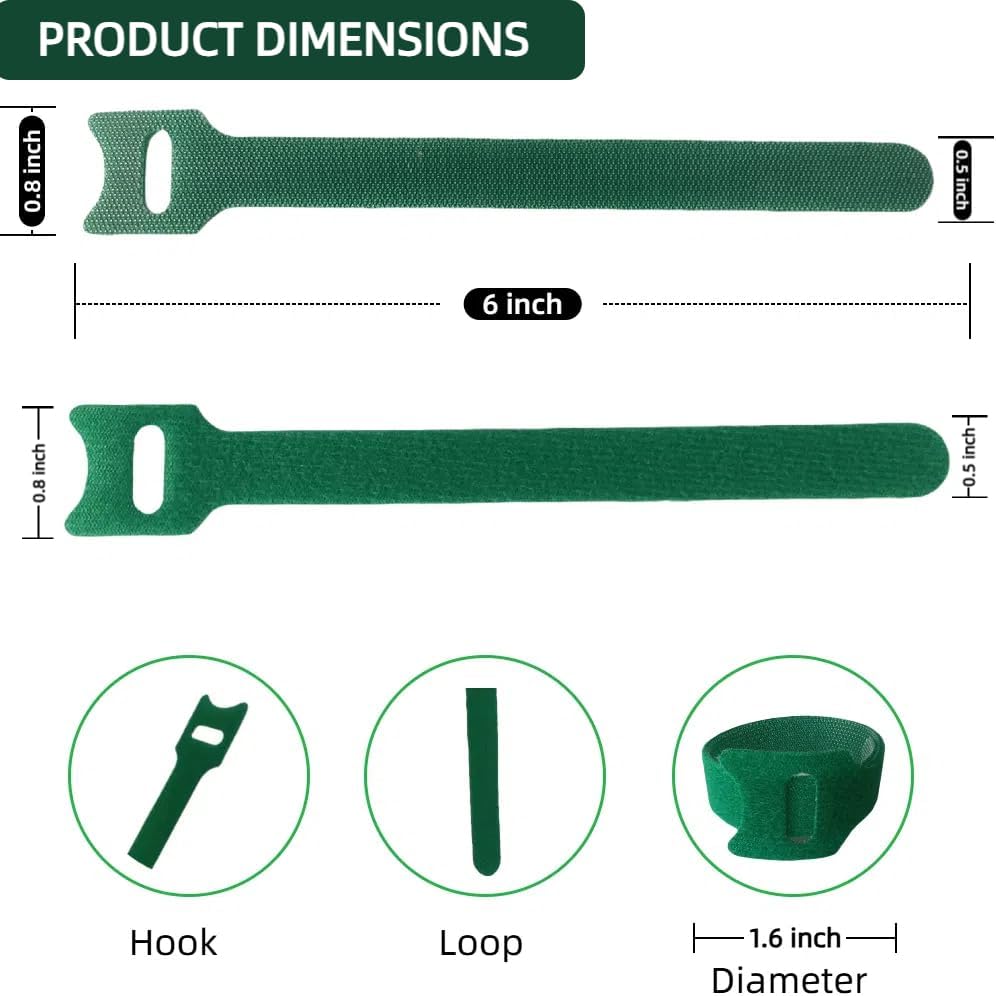 100Pcs 6-Inch Green Reusable Adjustable Plant Ties & Garden Tape