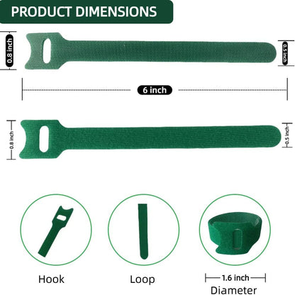 100Pcs 6-Inch Green Reusable Adjustable Plant Ties & Garden Tape