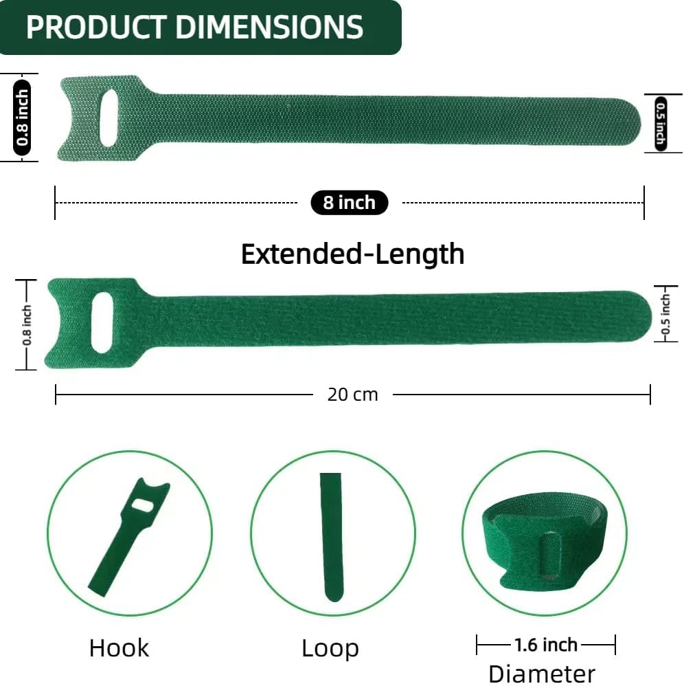 100Pcs 6-Inch Green Reusable Adjustable Plant Ties & Garden Tape