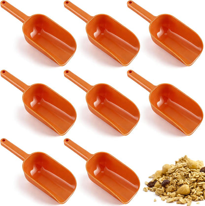 8 Pack Plastic Hand Scoop Orange 16 oz Hand Scoop Durable Food-safe Utility Lightweight Shovel for Dry Goods, Pet Food, Flour, Sugar