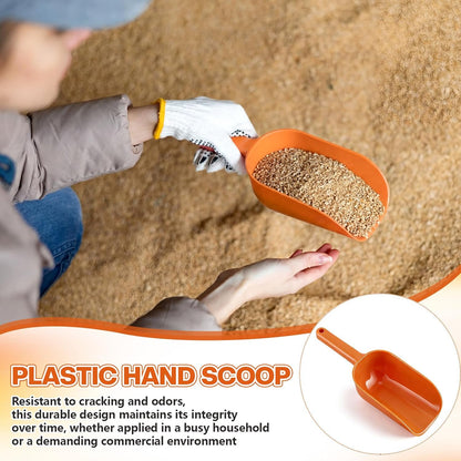 8 Pack Plastic Hand Scoop Orange 16 oz Hand Scoop Durable Food-safe Utility Lightweight Shovel for Dry Goods, Pet Food, Flour, Sugar