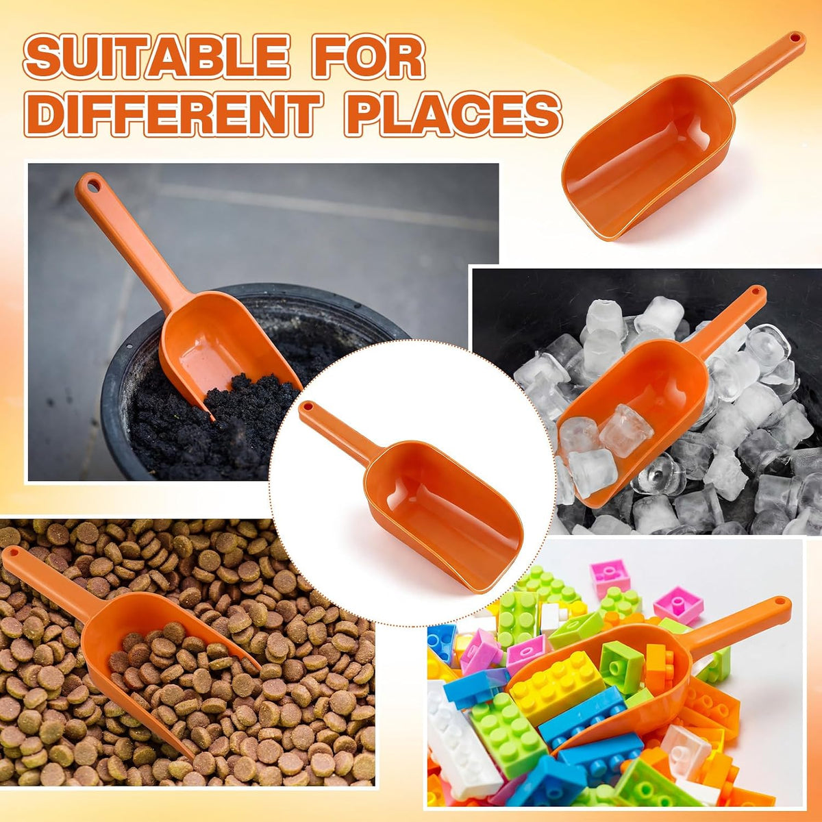 8 Pack Plastic Hand Scoop Orange 16 oz Hand Scoop Durable Food-safe Utility Lightweight Shovel for Dry Goods, Pet Food, Flour, Sugar