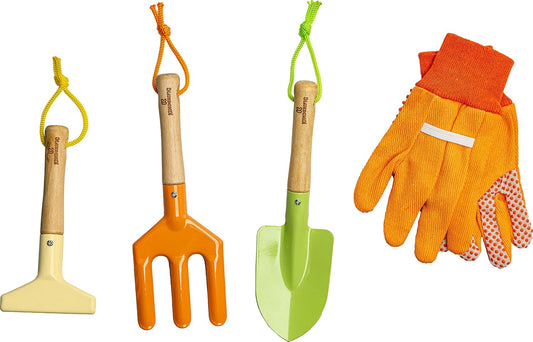 Gardening Set, Tool Kit, for Kids, STEM, Includes Tote Bag, Spade, Watering Can, Rake, Fork, Trowel and Gloves (Sunshine)