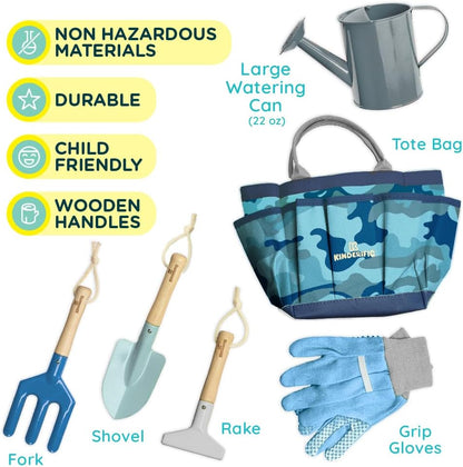 Gardening Set, Tool Kit, for Kids, STEM, Includes Tote Bag, Spade, Watering Can, Rake, Fork, Trowel and Gloves (Sunshine)