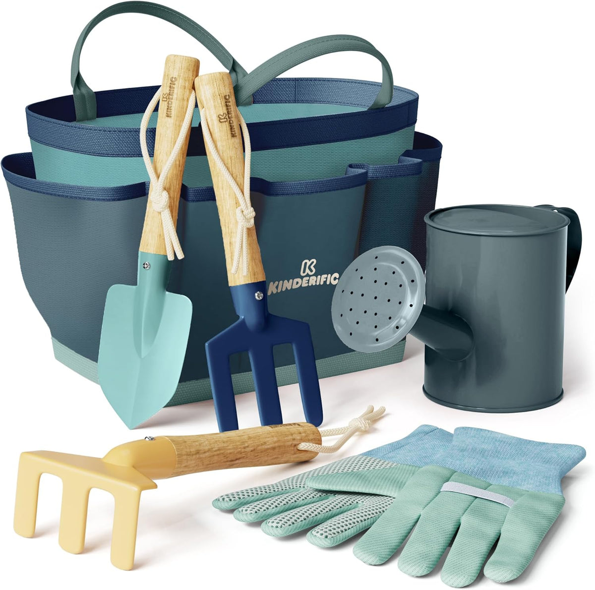 Gardening Set, Tool Kit, for Kids, STEM, Includes Tote Bag, Spade, Watering Can, Rake, Fork, Trowel and Gloves (Sunshine)