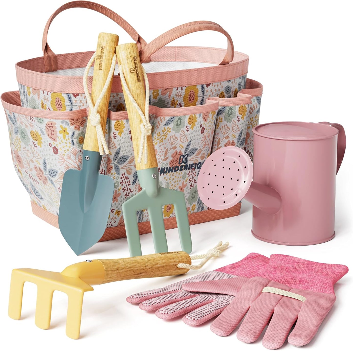 Gardening Set, Tool Kit, for Kids, STEM, Includes Tote Bag, Spade, Watering Can, Rake, Fork, Trowel and Gloves (Sunshine)