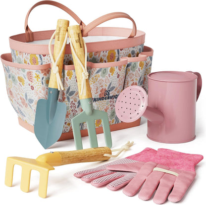 Gardening Set, Tool Kit, for Kids, STEM, Includes Tote Bag, Spade, Watering Can, Rake, Fork, Trowel and Gloves (Sunshine)