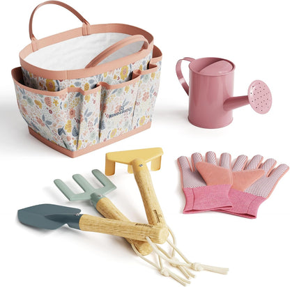 Gardening Set, Tool Kit, for Kids, STEM, Includes Tote Bag, Spade, Watering Can, Rake, Fork, Trowel and Gloves (Sunshine)
