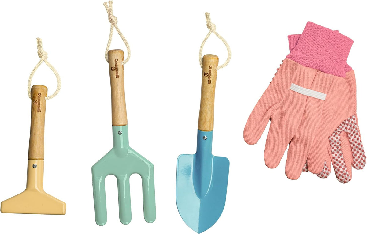 Gardening Set, Tool Kit, for Kids, STEM, Includes Tote Bag, Spade, Watering Can, Rake, Fork, Trowel and Gloves (Sunshine)