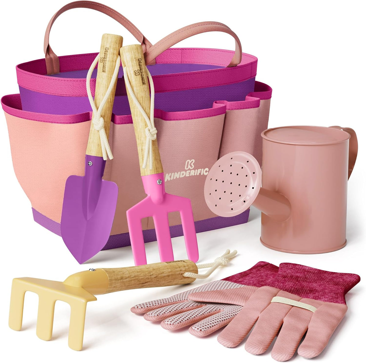 Gardening Set, Tool Kit, for Kids, STEM, Includes Tote Bag, Spade, Watering Can, Rake, Fork, Trowel and Gloves (Sunshine)