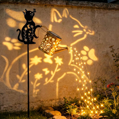 Solar Watering Can Lights with Metal Cat Stake for Garden decoration