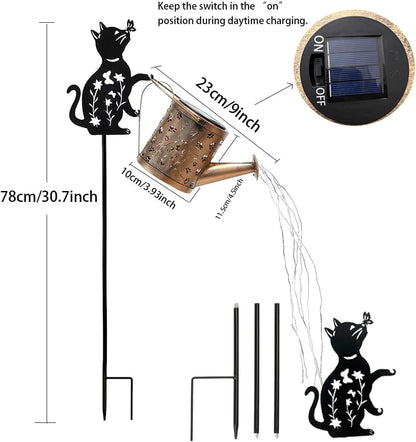 Solar Watering Can Lights with Metal Cat Stake for Garden decoration