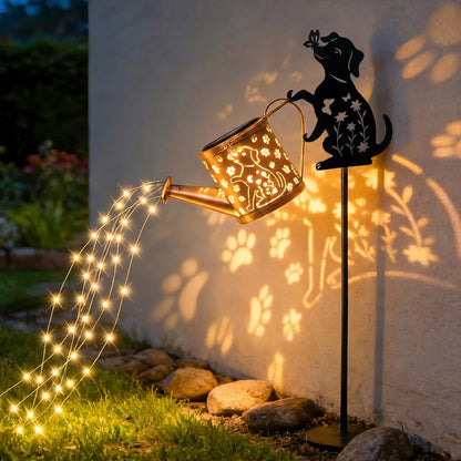 Solar Watering Can Lights with Metal Cat Stake for Garden decoration