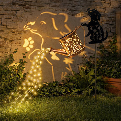 Solar Watering Can Lights with Metal Cat Stake for Garden decoration