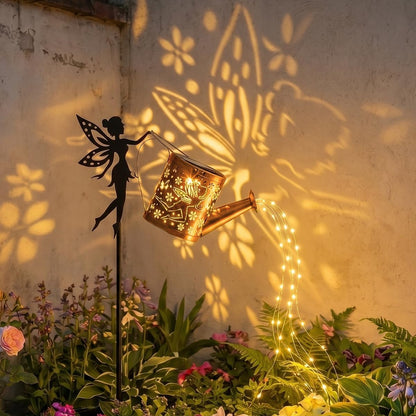 Solar Watering Can Lights with Metal Cat Stake for Garden decoration