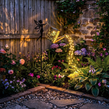 Solar Watering Can Lights with Metal Cat Stake for Garden decoration