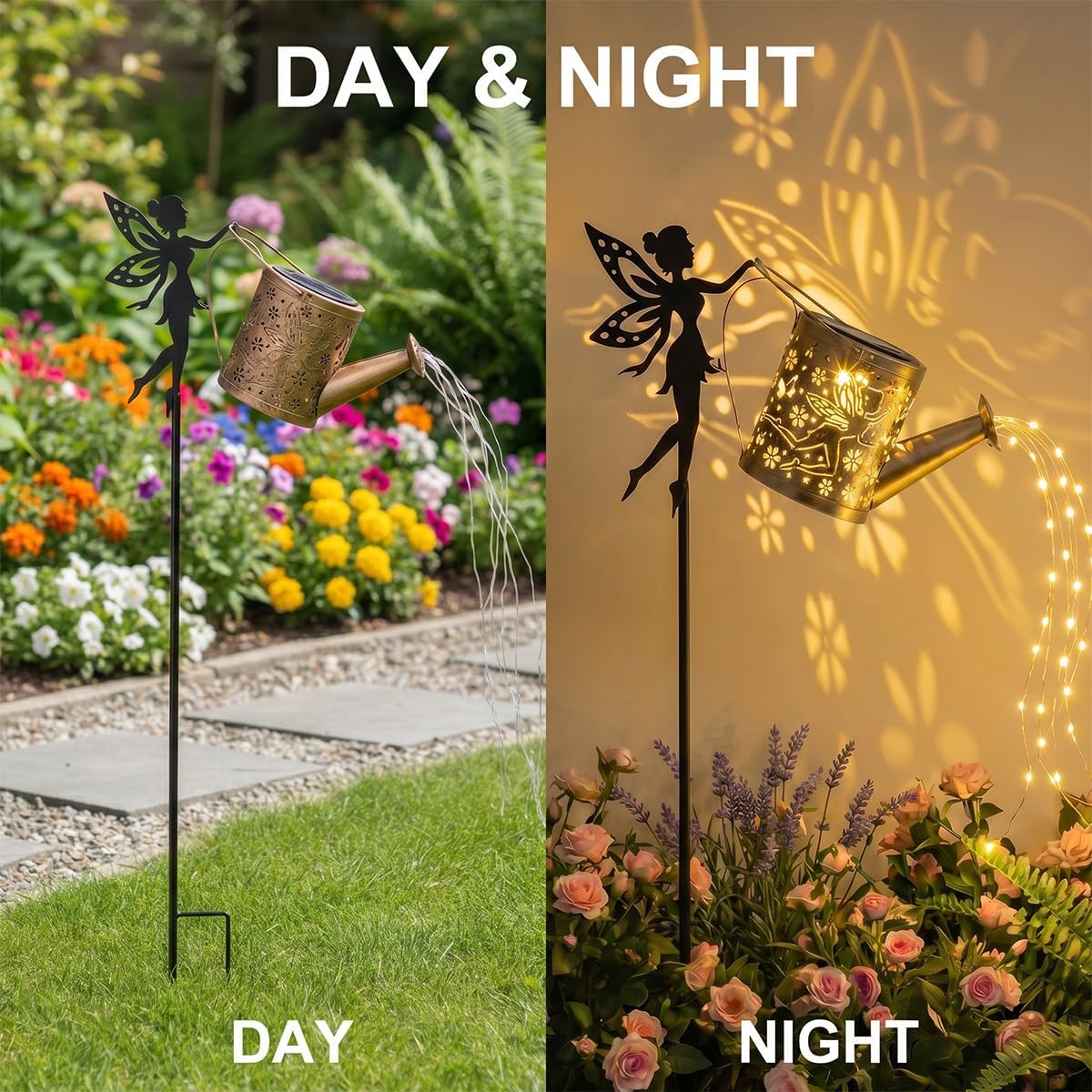 Solar Watering Can Lights with Metal Cat Stake for Garden decoration