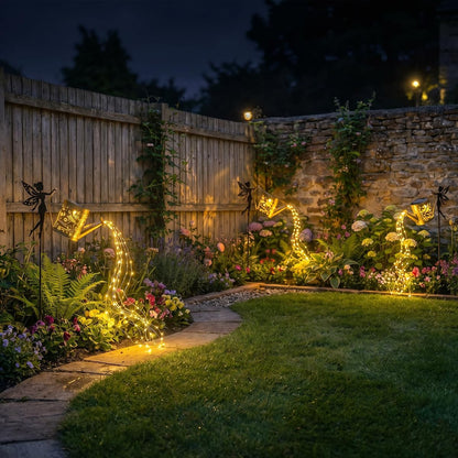 Solar Watering Can Lights with Metal Cat Stake for Garden decoration