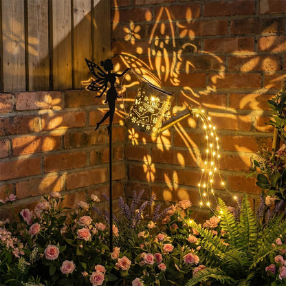 Solar Watering Can Lights with Metal Cat Stake for Garden decoration