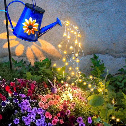 Solar Watering Can Lights with Metal Cat Stake for Garden decoration