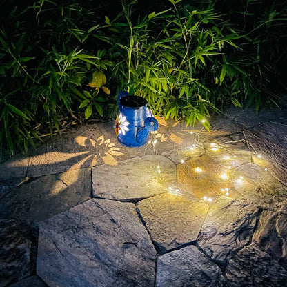 Solar Watering Can Lights with Metal Cat Stake for Garden decoration