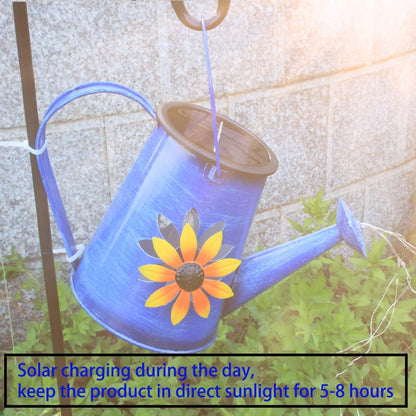 Solar Watering Can Lights with Metal Cat Stake for Garden decoration