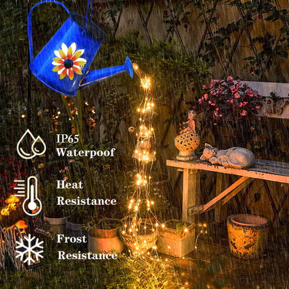 Solar Watering Can Lights with Metal Cat Stake for Garden decoration
