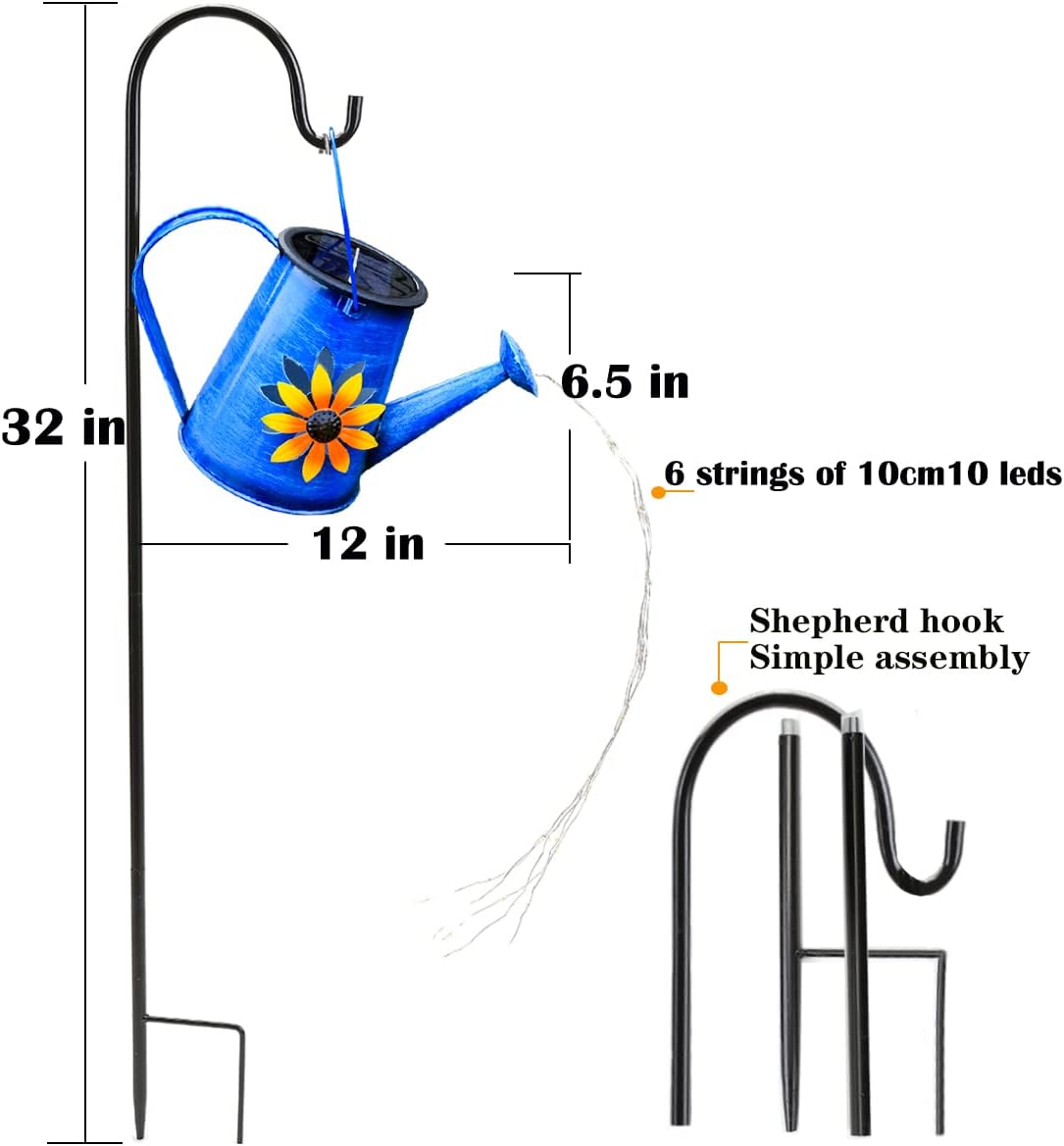 Solar Watering Can Lights with Metal Cat Stake for Garden decoration