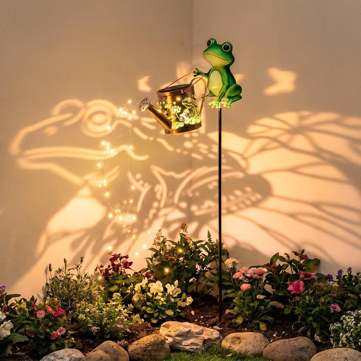 Solar Watering Can Lights with Metal Cat Stake for Garden decoration