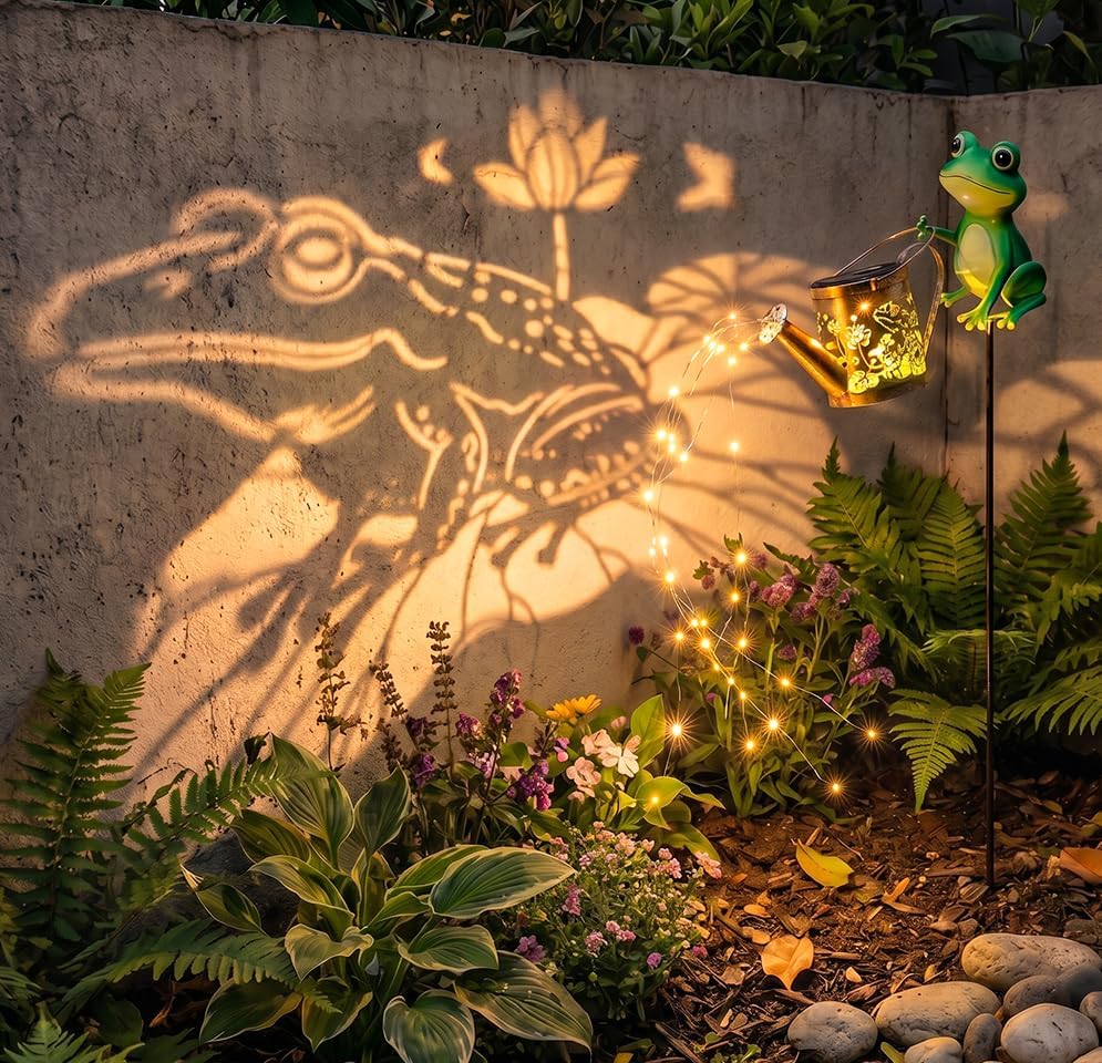 Solar Watering Can Lights with Metal Cat Stake for Garden decoration