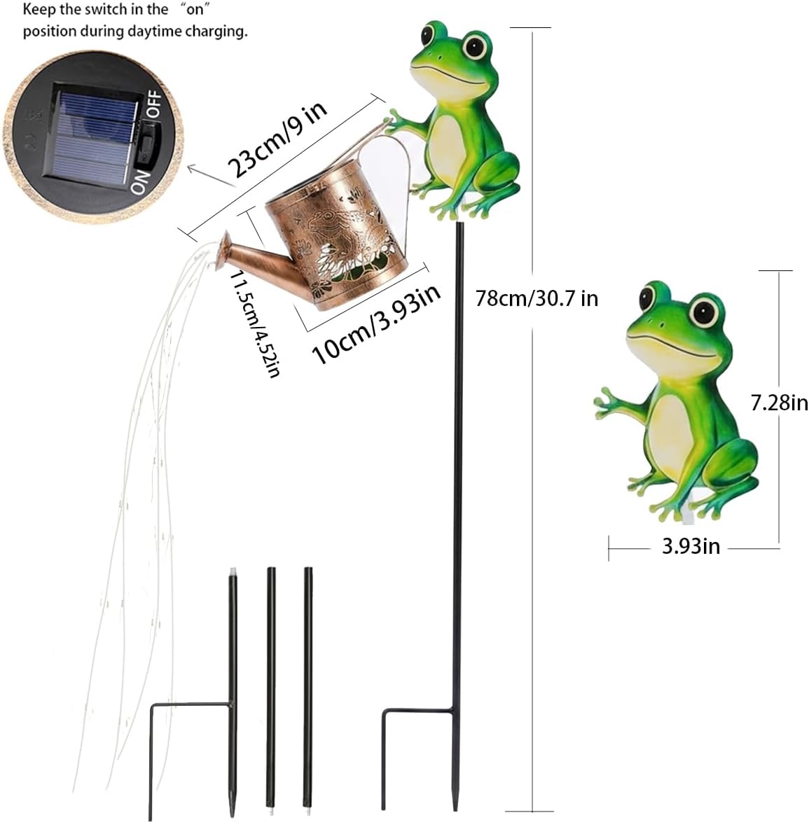 Solar Watering Can Lights with Metal Cat Stake for Garden decoration