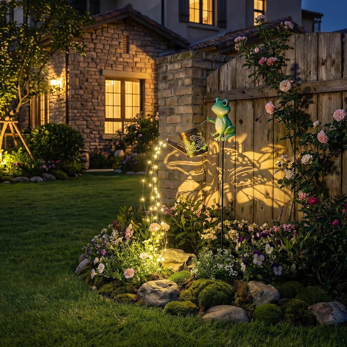 Solar Watering Can Lights with Metal Cat Stake for Garden decoration