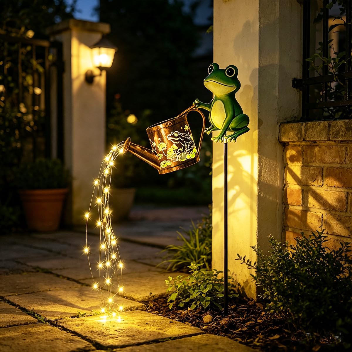 Solar Watering Can Lights with Metal Cat Stake for Garden decoration