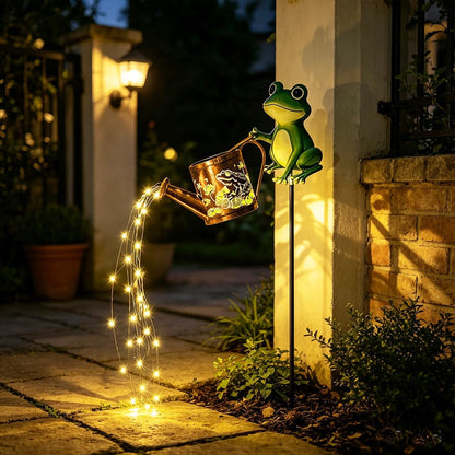Solar Watering Can Lights with Metal Cat Stake for Garden decoration