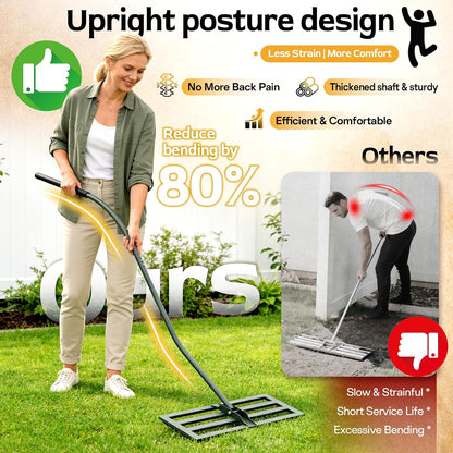 Lawn Leveling Rake -31.5''x11.8'' Heavy Duty Leveling Rake, Ergonomic Handle, Professional Ground Leveler for Yard, Soil, Grading, Gravel, Seeding, Do Not Hurt Turf, Save Effort