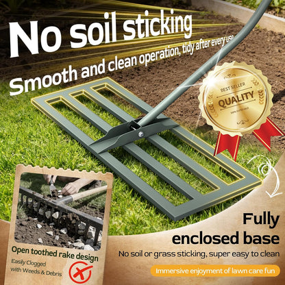 Lawn Leveling Rake -31.5''x11.8'' Heavy Duty Leveling Rake, Ergonomic Handle, Professional Ground Leveler for Yard, Soil, Grading, Gravel, Seeding, Do Not Hurt Turf, Save Effort