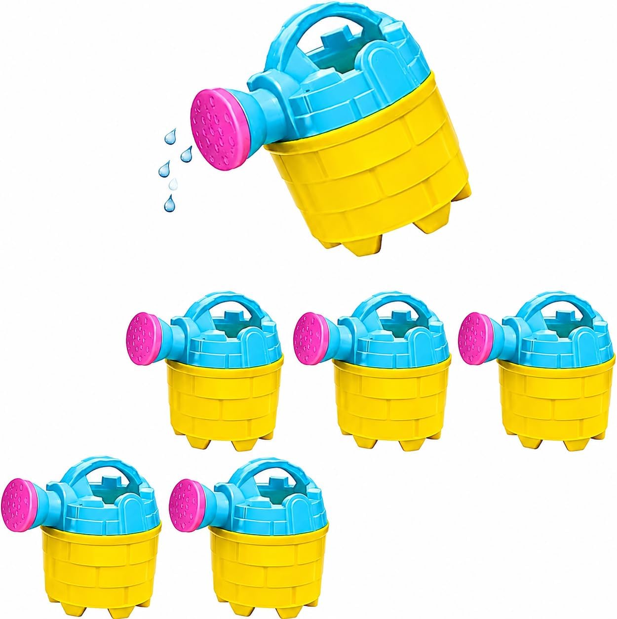 Kids Watering Cans Bulk (Mini) 6 Pack, 4.5 Inch Plastic - Gardening Planting Tools for Kids & Toddlers, Beach Party Favors Gifts, Bulk Sand Toys, Easter Basket Stuffers