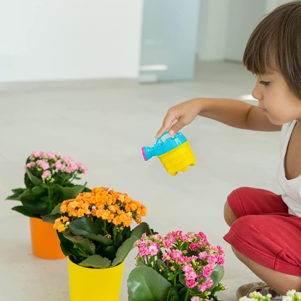 Kids Watering Cans Bulk (Mini) 6 Pack, 4.5 Inch Plastic - Gardening Planting Tools for Kids & Toddlers, Beach Party Favors Gifts, Bulk Sand Toys, Easter Basket Stuffers